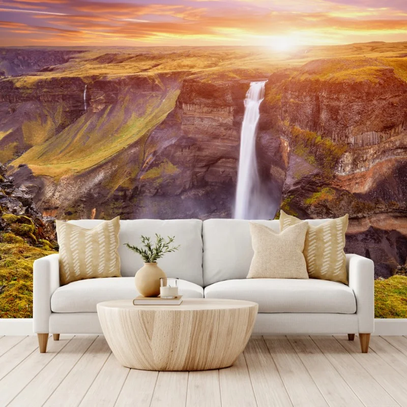 Fototapete Haifoss wasserfall bei sonnenuntergang – Wallnifity®