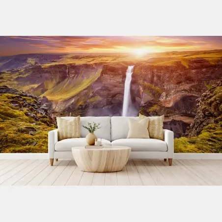 Fototapete Haifoss wasserfall bei sonnenuntergang – Wallnifity®