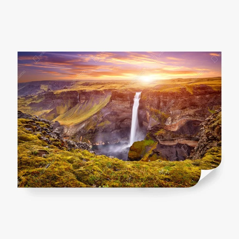 Fototapete Haifoss wasserfall bei sonnenuntergang – Wallnifity®