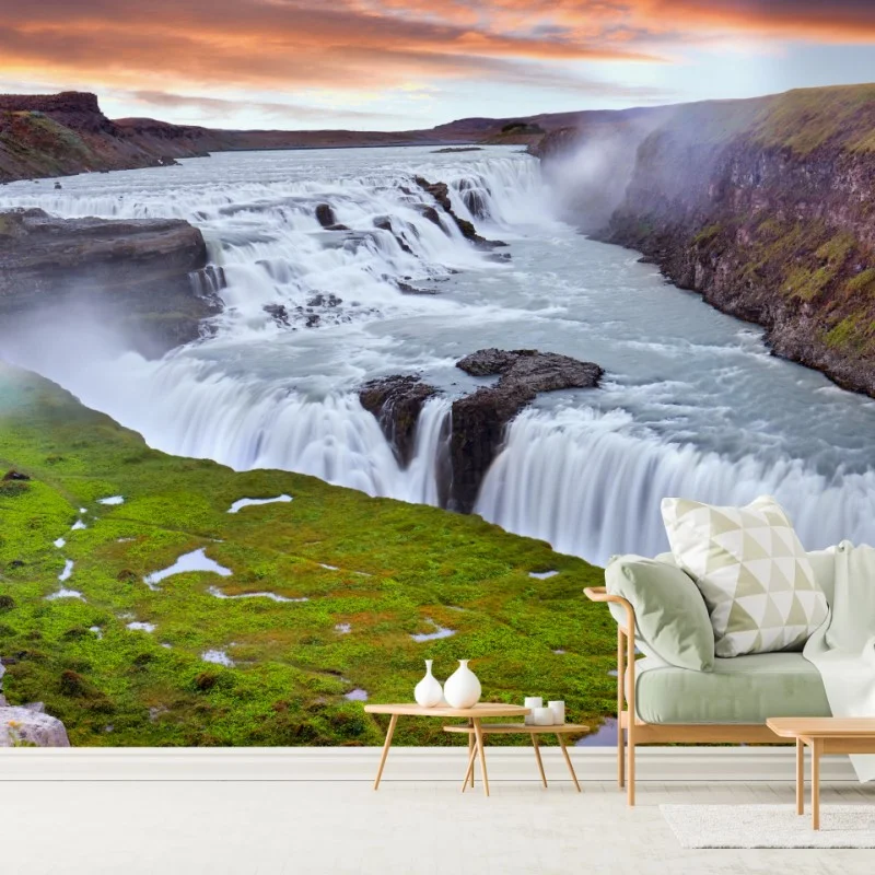 Fototapete panoramablick auf den wasserfall Gullfoss – Wallnifity®
