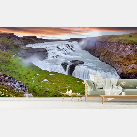 Fototapete panoramablick auf den wasserfall Gullfoss – Wallnifity®