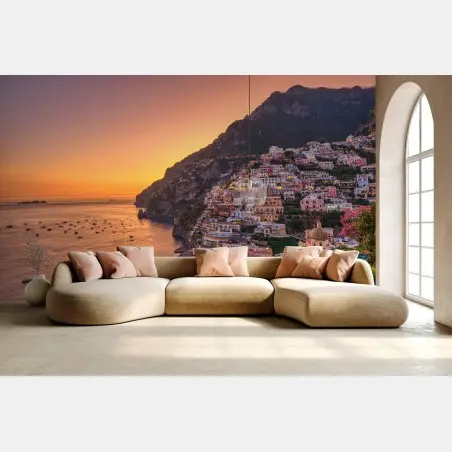 Fototapete sonnenuntergang über Positano, Amalfiküste – Wallnifity®