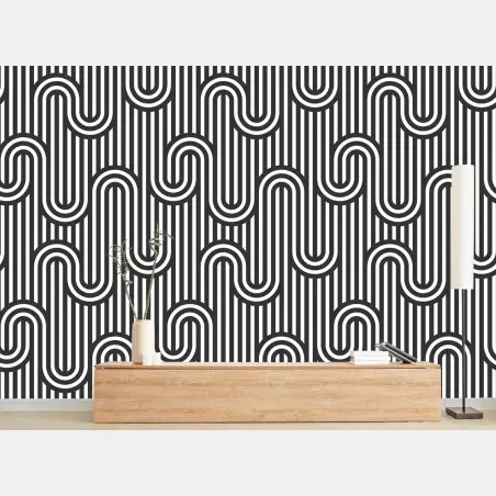 Fototapete schwarz-weiß geometrisches optisches muster – Wallnifity®