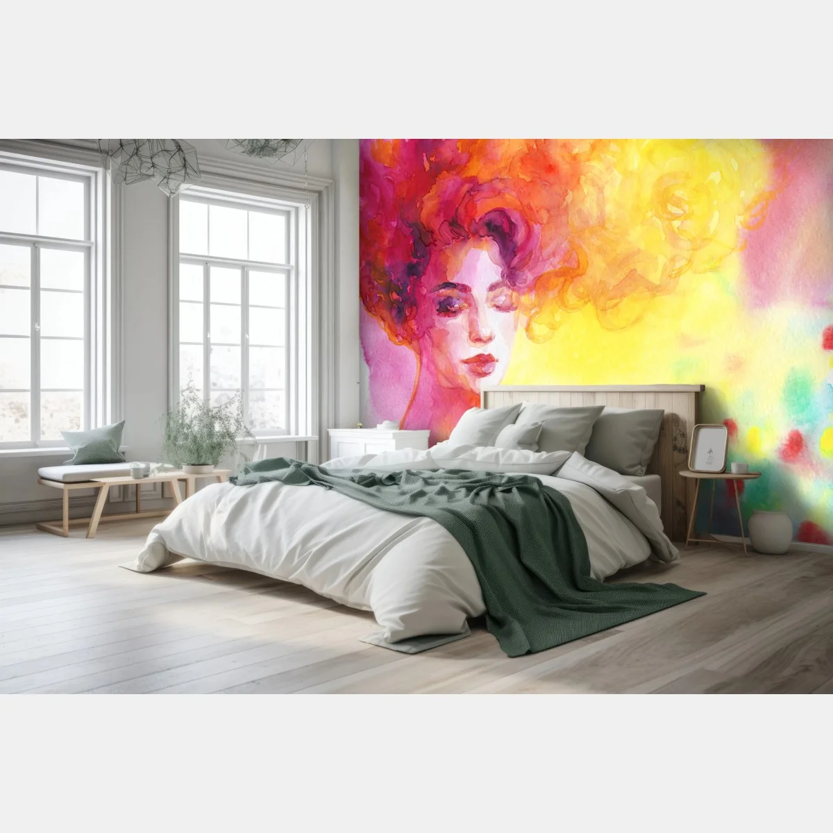 Fototapete leuchtendes aquarellporträt einer frau – Wallnifity® Fototapete leuchtendes aquarellporträt einer frau – Wallnifity®