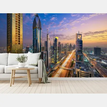 Fototapete stadtszene Dubais bei dämmerung – Wallnifity®