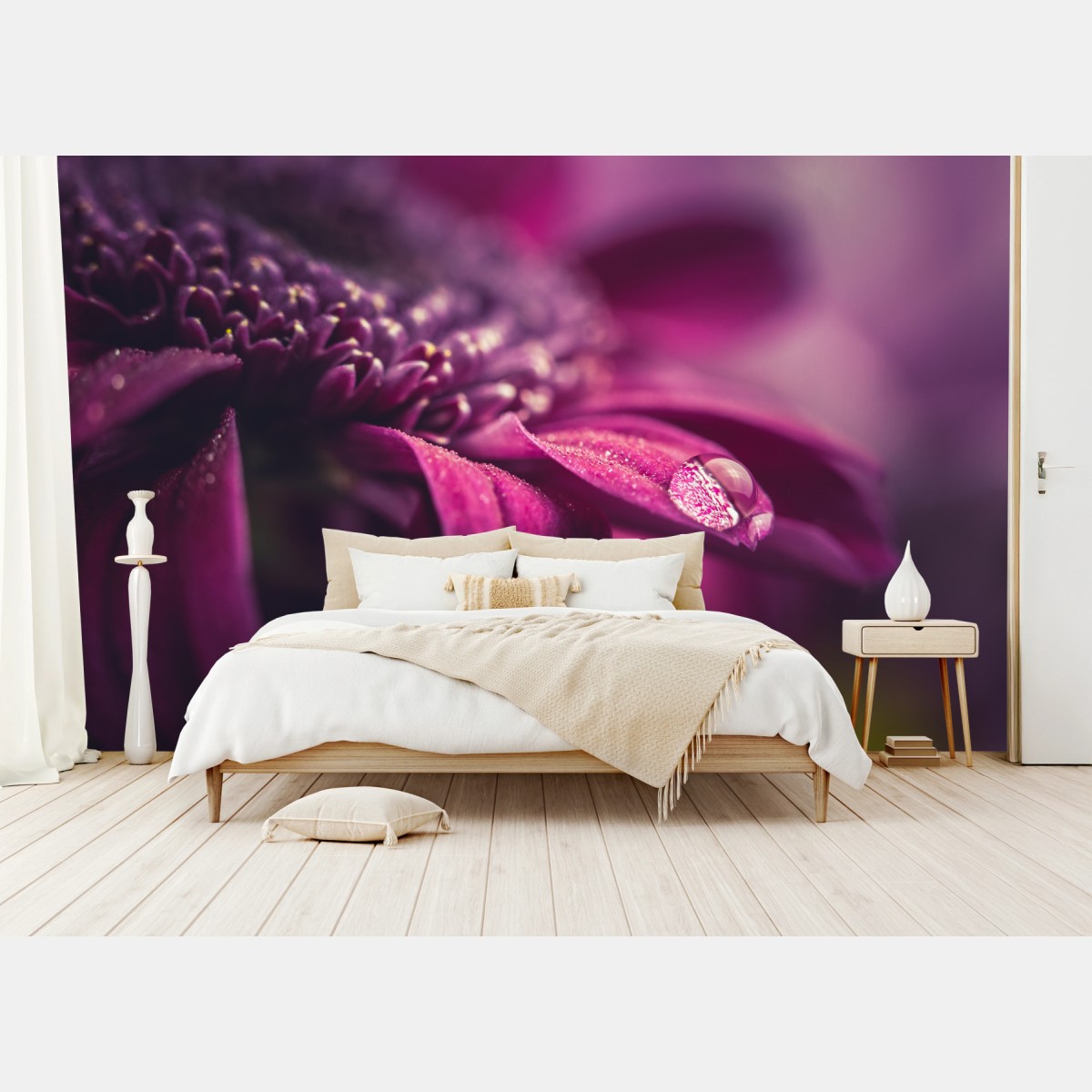 Fototapete lila makroblüte mit tautropfen – Wallnifity®