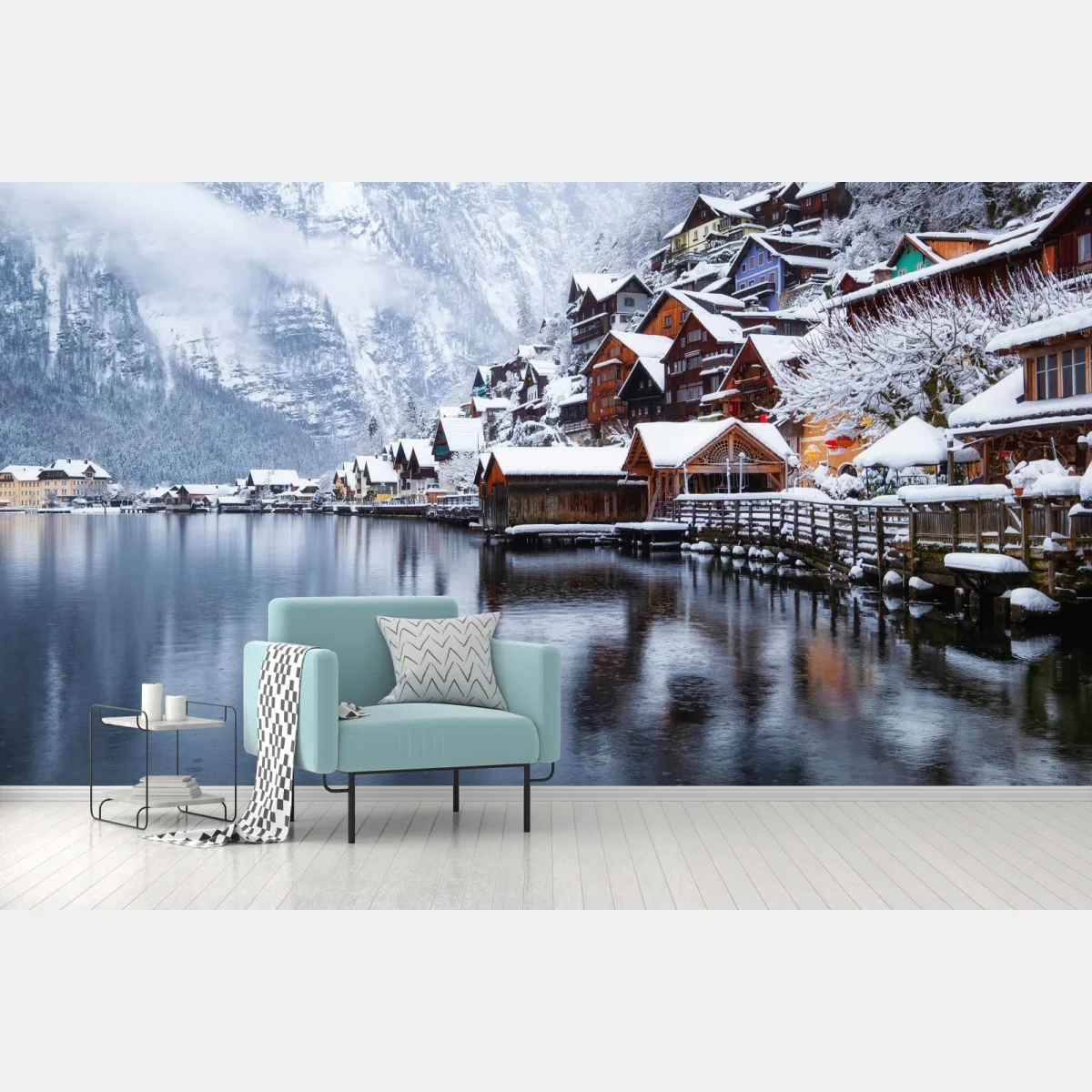 Fototapete verschneites Hallstatt am see – Wallnifity® Fototapete verschneites Hallstatt am see – Wallnifity®