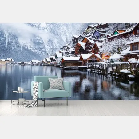 Fototapete verschneites Hallstatt am see – Wallnifity®