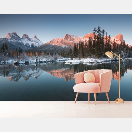 Fototapete bergspiegelung im morgendlichen glühen – Wallnifity®