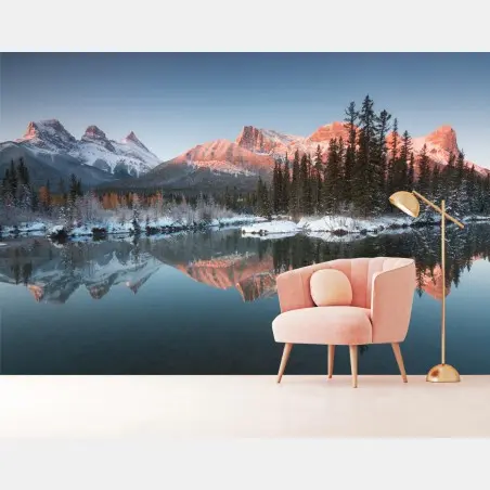Fototapete bergspiegelung im morgendlichen glühen – Wallnifity®