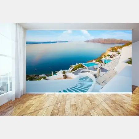 Fototapete Santorini meerblick terrasse – Wallnifity®