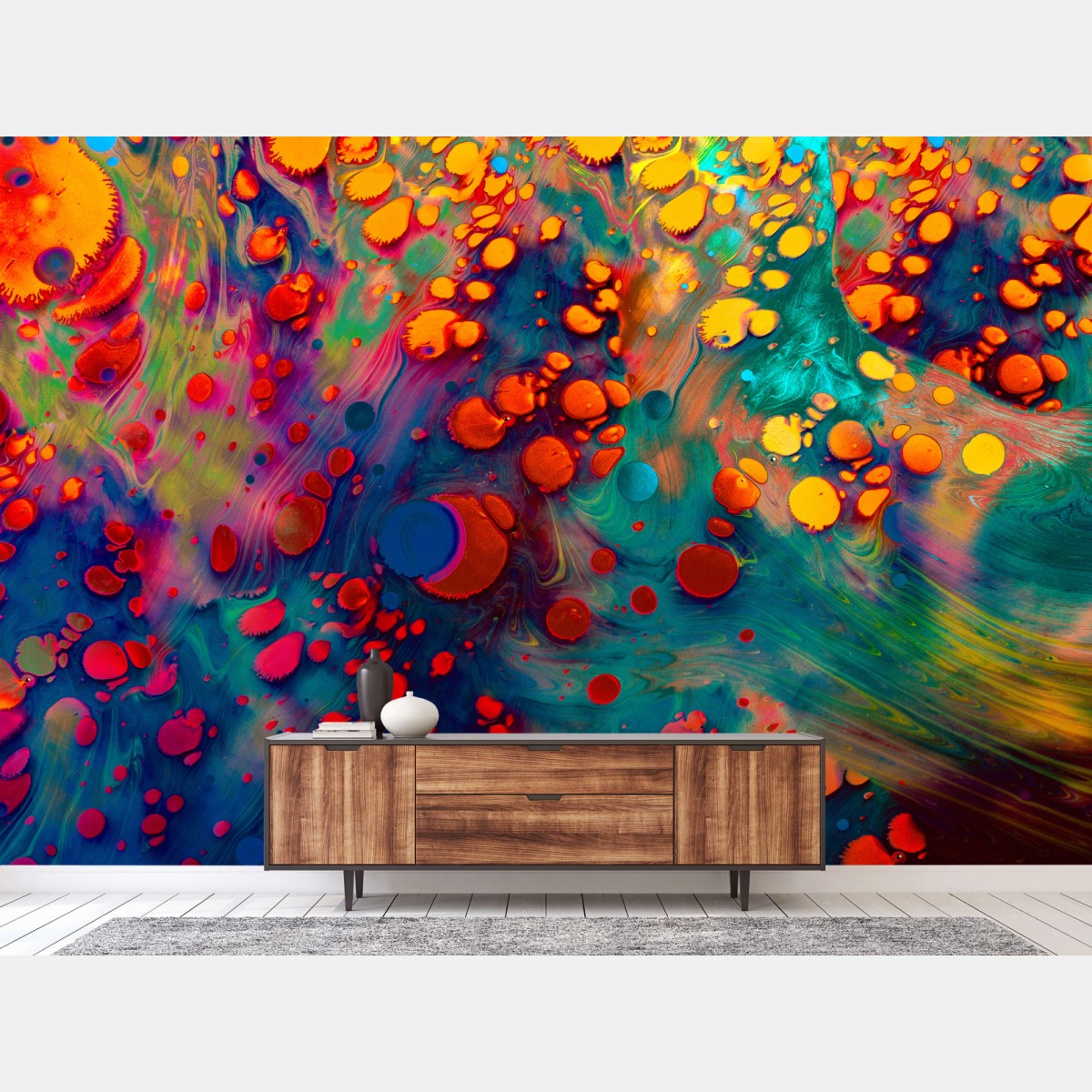 Fototapete lebendige türkis-orange marmorierte kunst – Wallnifity®