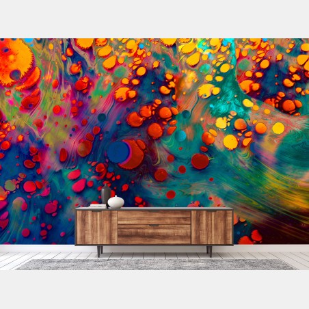 Fototapete lebendige türkis-orange marmorierte kunst – Wallnifity®