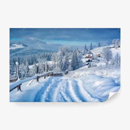Fototapete winterweg zum alpendorf – Wallnifity®