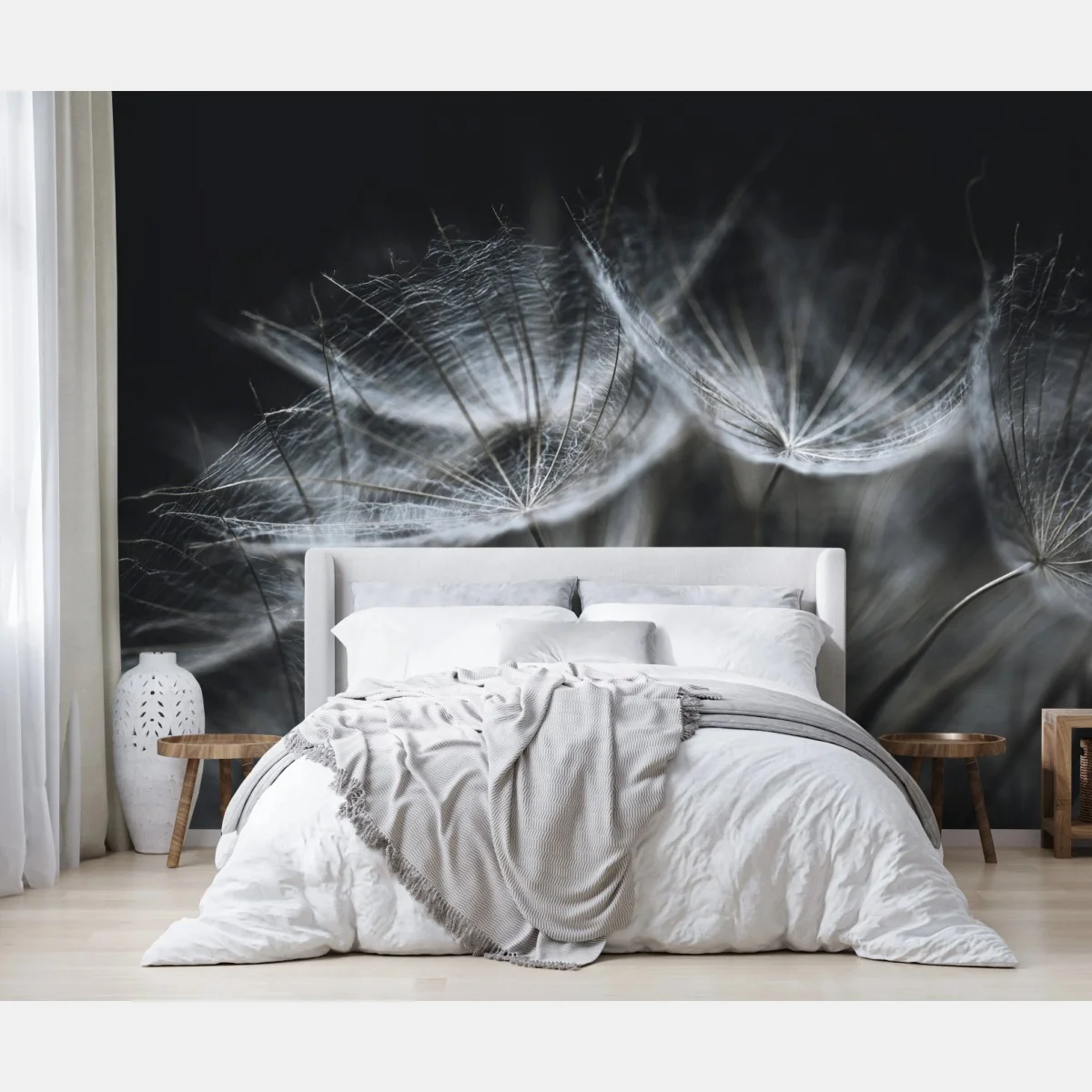 Fototapete zarte löwenzahnsamen in monochrom – Wallnifity® Fototapete zarte löwenzahnsamen in monochrom – Wallnifity®