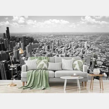 Fototapete Chicago skyline in graustufen – Wallnifity®