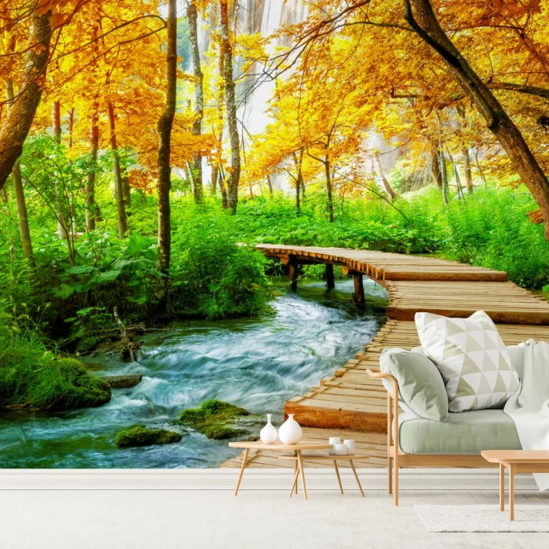 Fototapete goldener steg durch den wald bei Plitvicer Seen – Wallnifity®