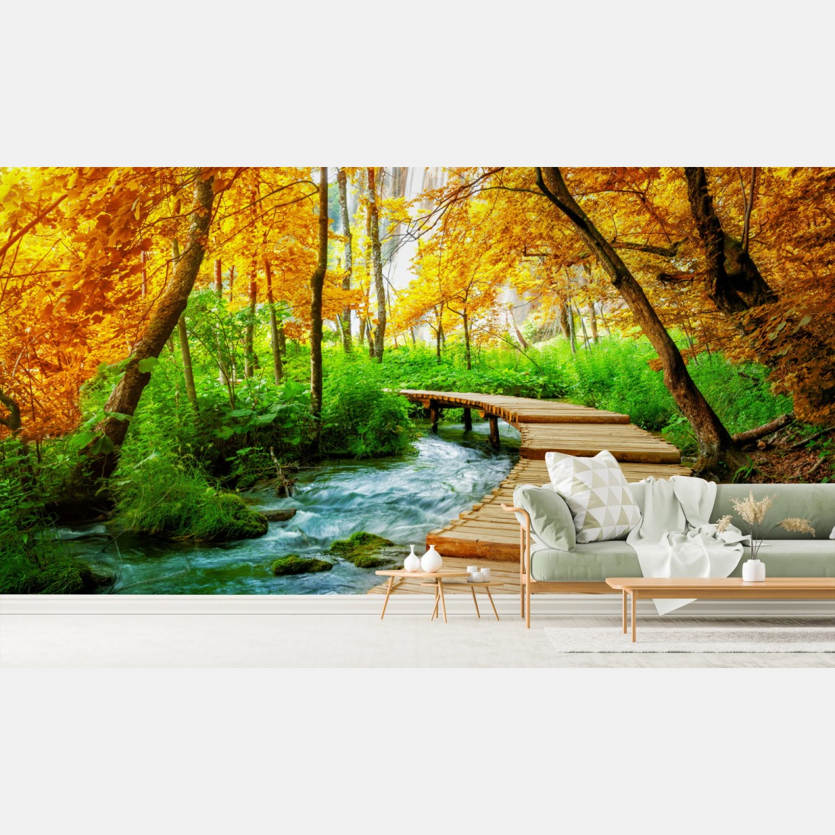 Fototapete goldener steg durch den wald bei Plitvicer Seen – Wallnifity®
