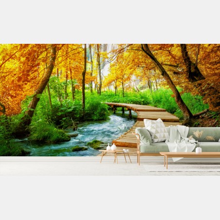 Fototapete goldener steg durch den wald bei Plitvicer Seen – Wallnifity®
