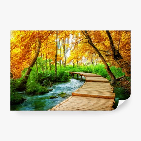 Fototapete goldener steg durch den wald bei Plitvicer Seen – Wallnifity®
