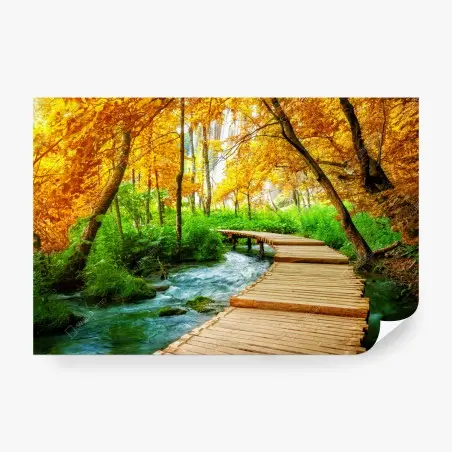Fototapete goldener steg durch den wald bei Plitvicer Seen – Wallnifity®