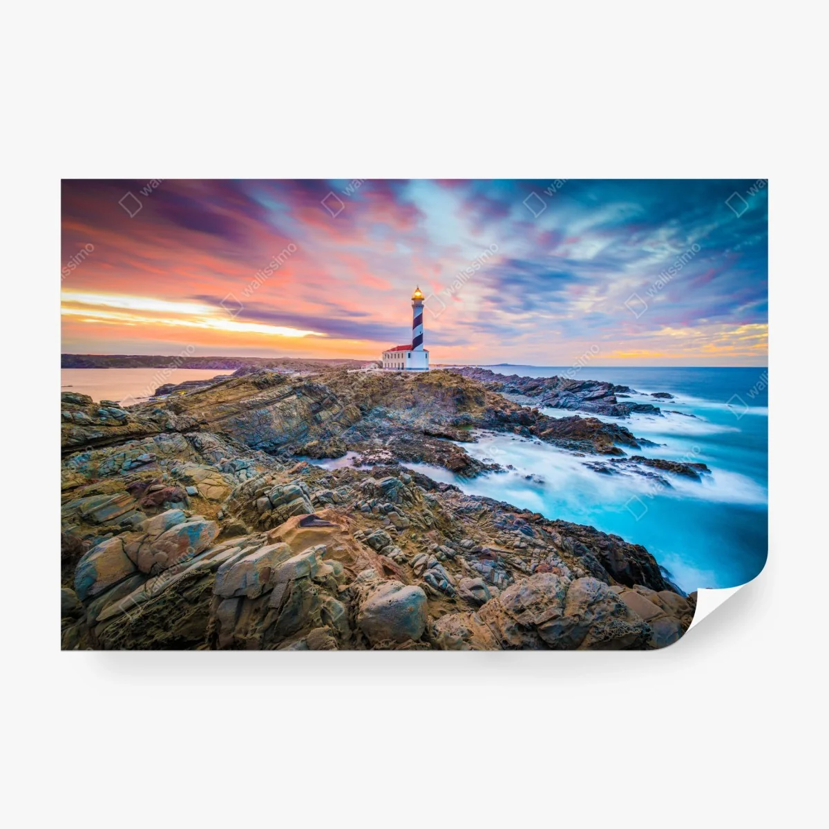 Fototapete sonnenuntergang bei leuchtturm Favaritx, Menorca – Wallnifity®