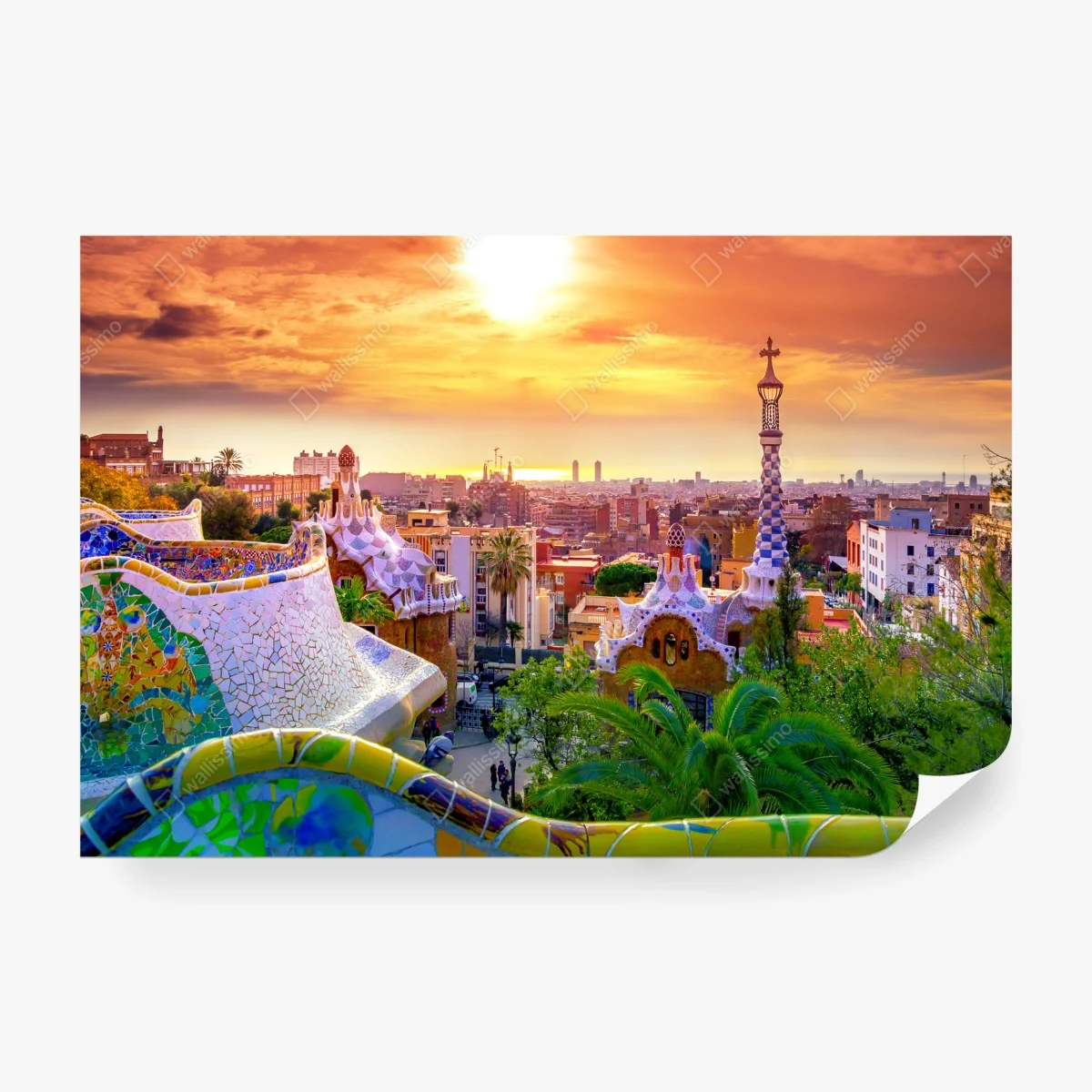 Fototapete sonnenuntergang über Park Güell in Barcelona – Wallnifity®