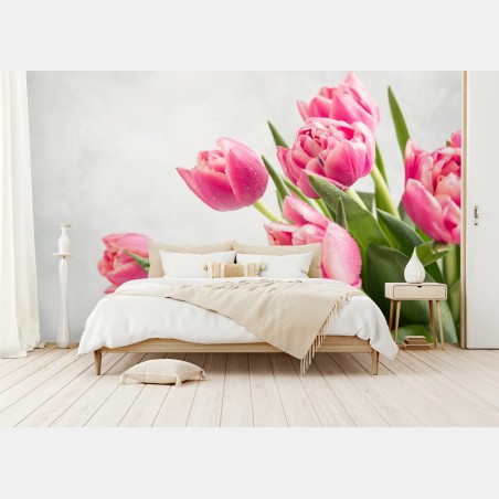 Fototapete eleganter strauß rosa tulpen – Wallnifity®