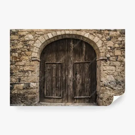 Fototapete rustikale holztür mit steinbogen – Wallnifity®