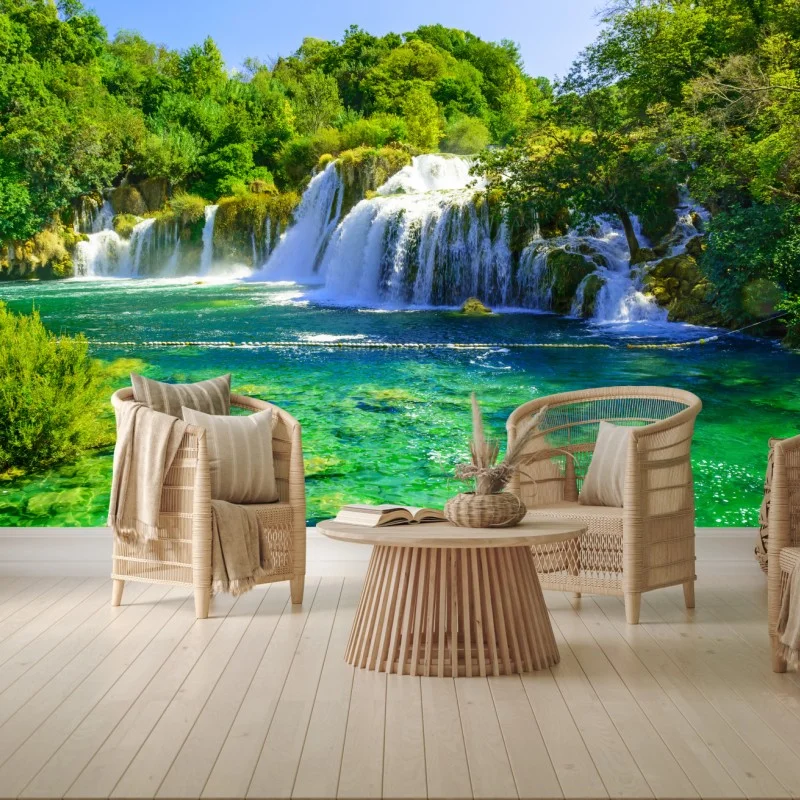 Fototapete smaragdgrüner wasserfall – Wallnifity®