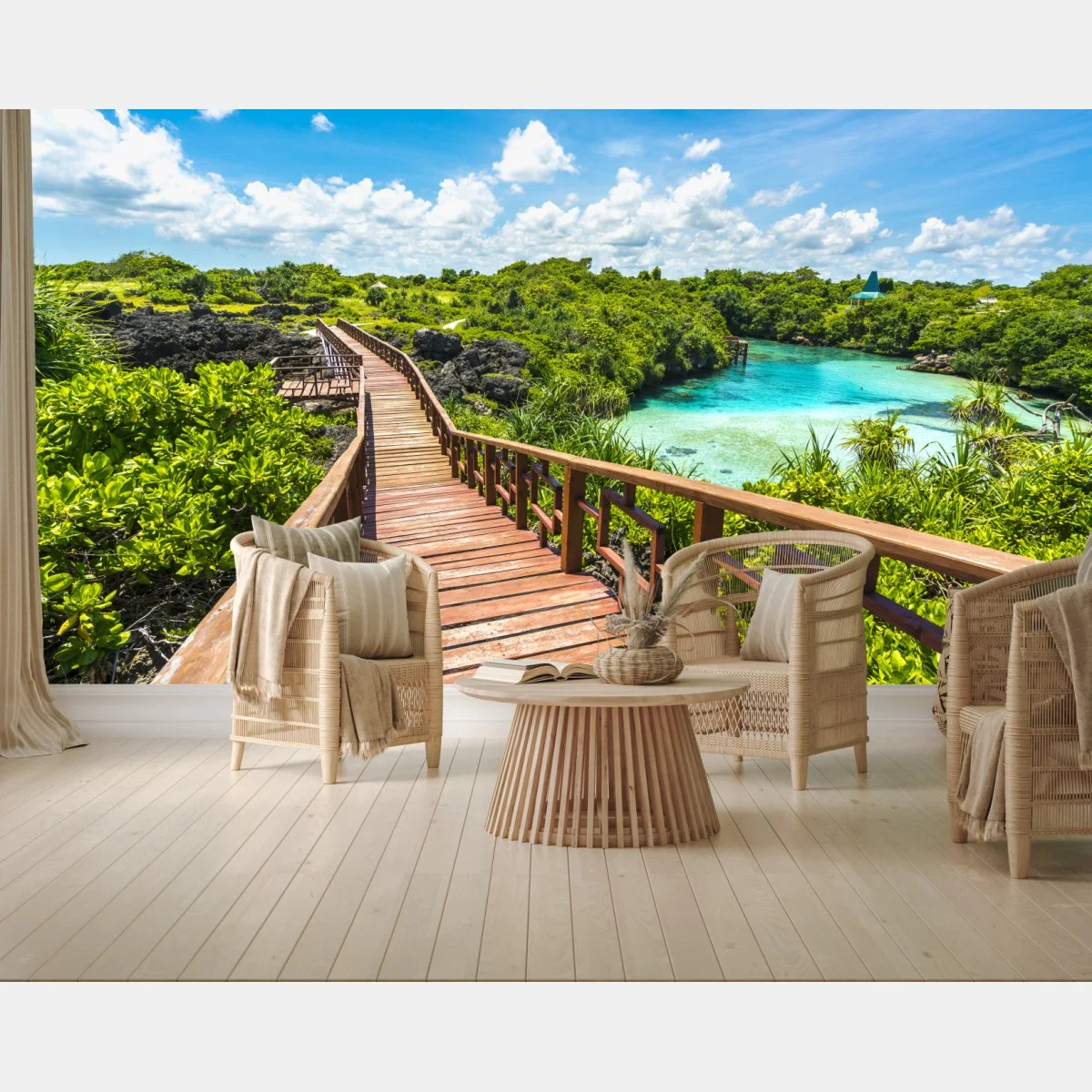 Fototapete tropischer holzsteg zur türkislagune – Wallnifity® Fototapete tropischer holzsteg zur türkislagune – Wallnifity®