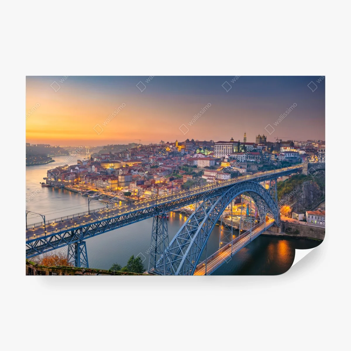 Fototapete porto skyline bei dämmerung mit Dom Luís I – Wallnifity®