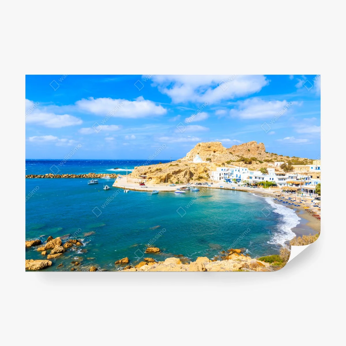 Fototapete sonniger hafen Finiki an der Küste von Karpathos – Wallnifity®
