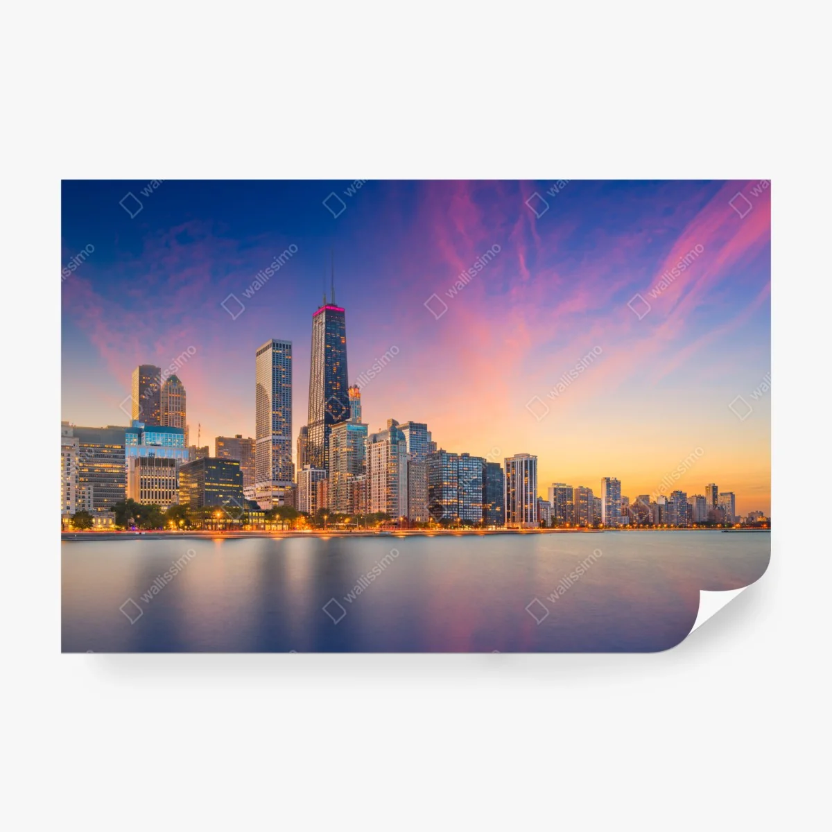 Fototapete Chicago skyline bei dämmerung – Wallnifity® Fototapete Chicago skyline bei dämmerung – Wallnifity®