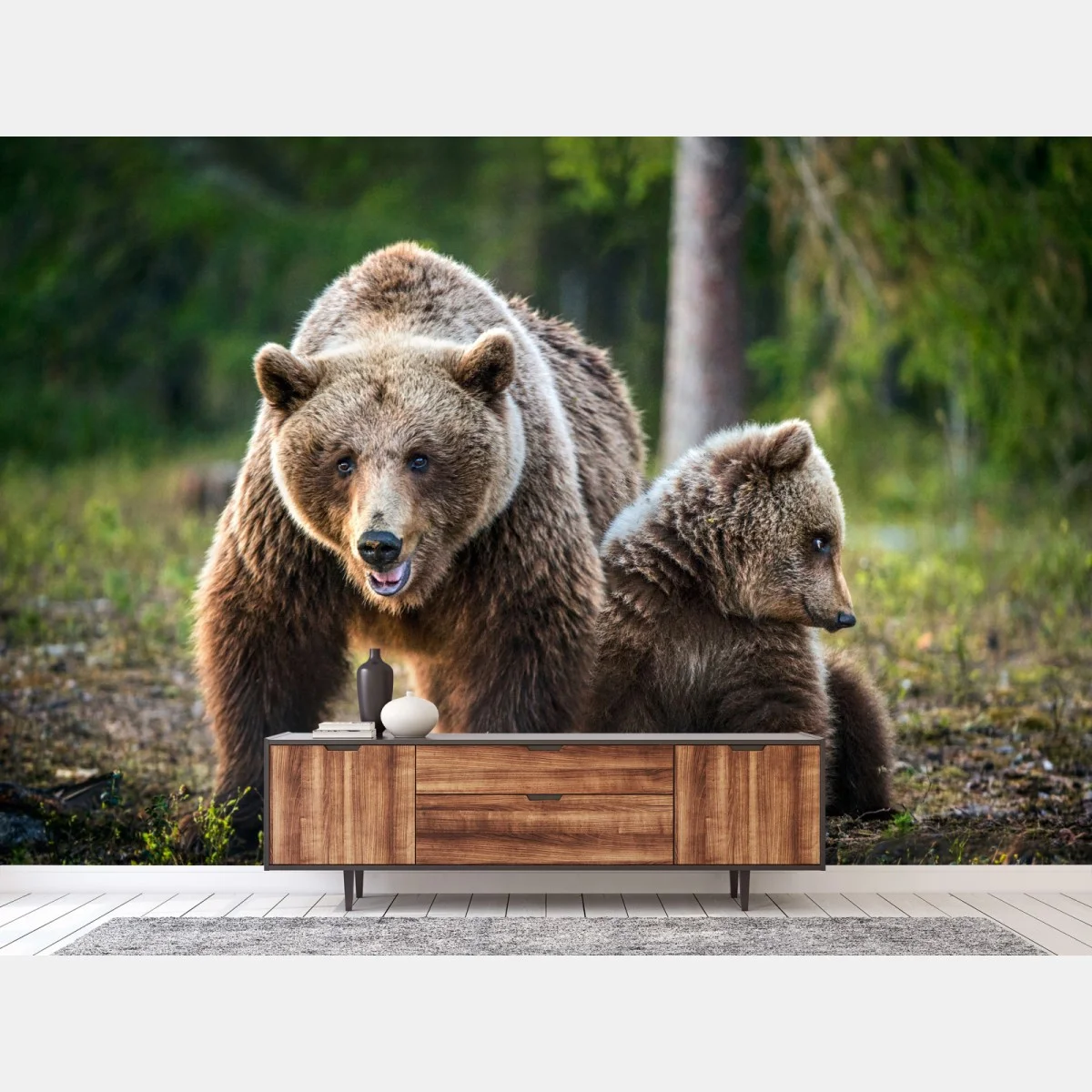 Fototapete braunbär mit jungem im wald – Wallnifity® Fototapete braunbär mit jungem im wald – Wallnifity®