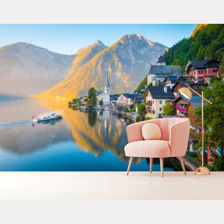 Fototapete morgendlicher lichtglanz über Hallstatt am see – Wallnifity®