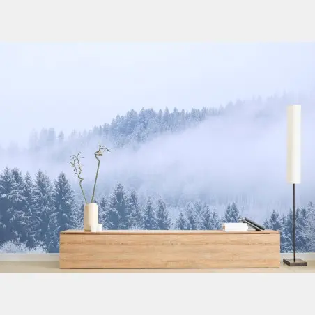 Fototapete winternebel über nadelwald – Wallnifity®