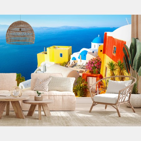 Fototapete sonniges Santorini küstendorf – Wallnifity®
