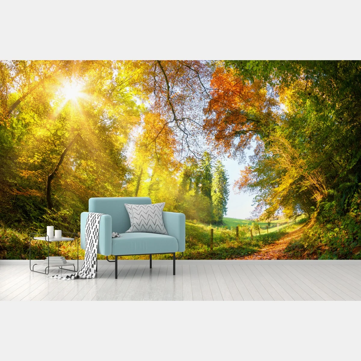 Fototapete goldener herbstwaldweg – Wallnifity® Fototapete goldener herbstwaldweg – Wallnifity®