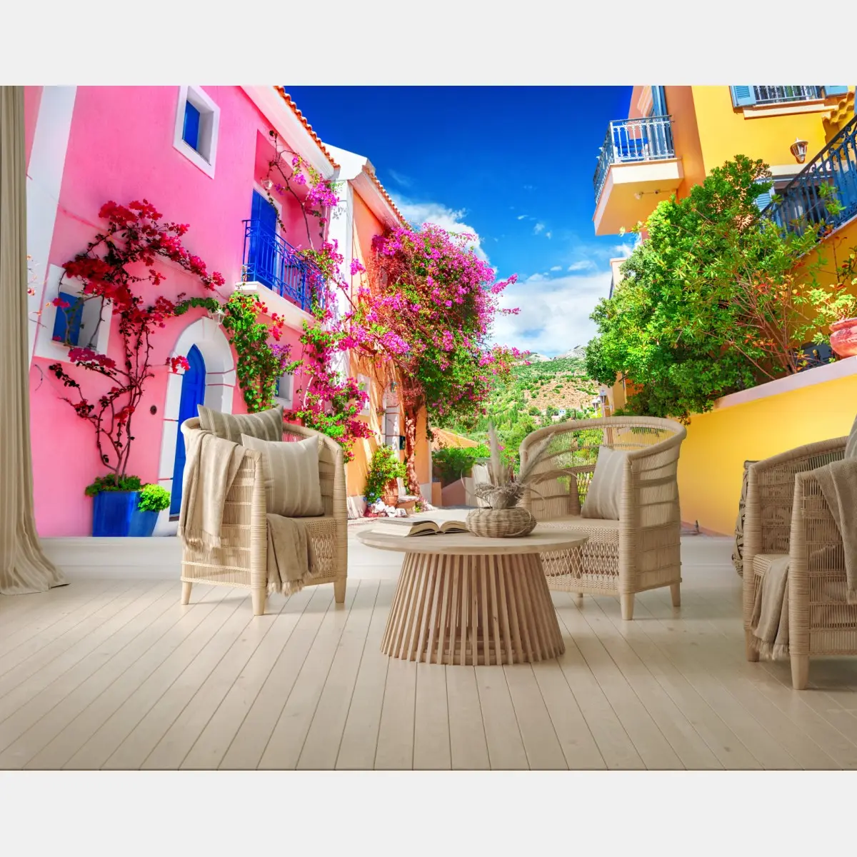 Fototapete bunte gasse auf Kefalonia – Wallnifity®