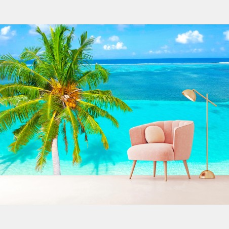 Fototapete tropischer türkisstrand mit palme – Wallnifity®