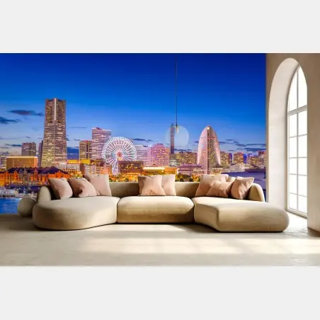 Fototapete Yokohama skyline bei dämmerung – Wallnifity®