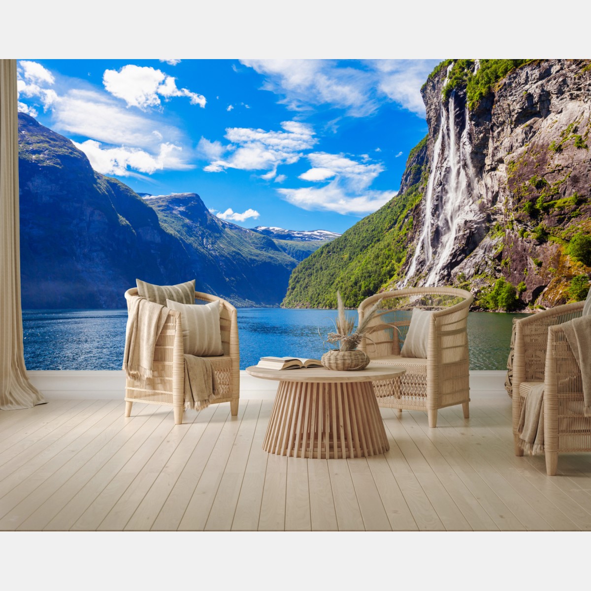 Fototapete seven sisters wasserfall am Geirangerfjord – Wallnifity®