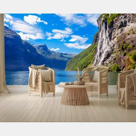 Fototapete seven sisters wasserfall am Geirangerfjord – Wallnifity®