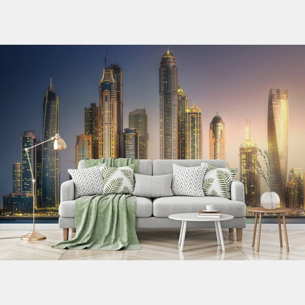 Fototapete goldene stadtansicht bei dämmerung – Wallnifity® Fototapete goldene stadtansicht bei dämmerung – Wallnifity®