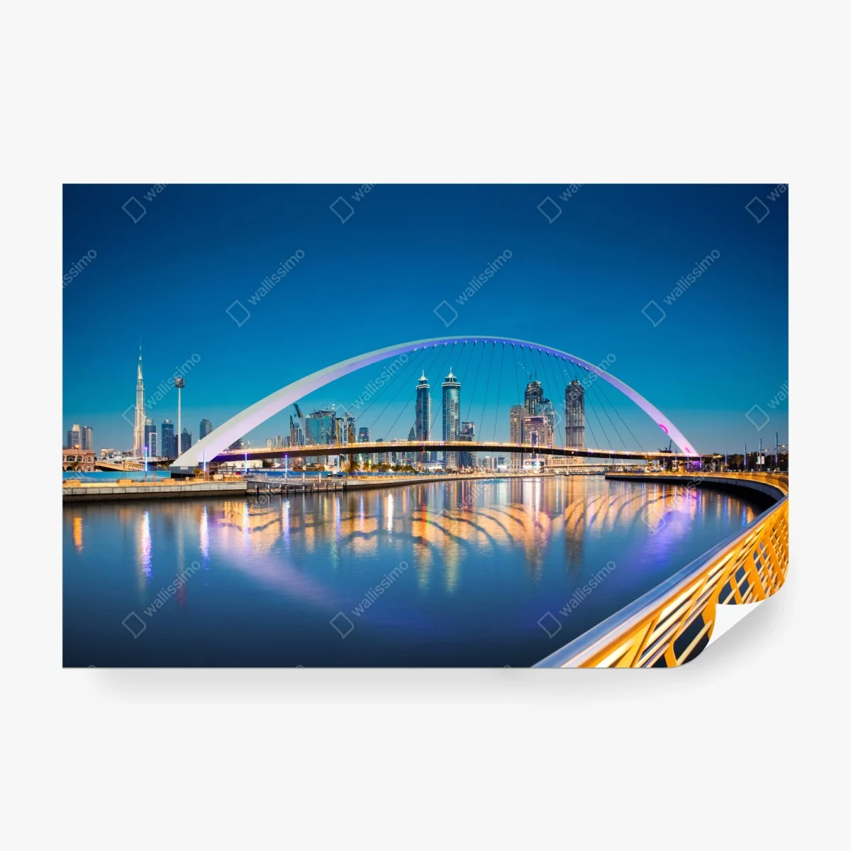 Fototapete Dubai skyline bei nacht mit beleuchteter brücke – Wallnifity® Fototapete Dubai skyline bei nacht mit beleuchteter brücke – Wallnifity®