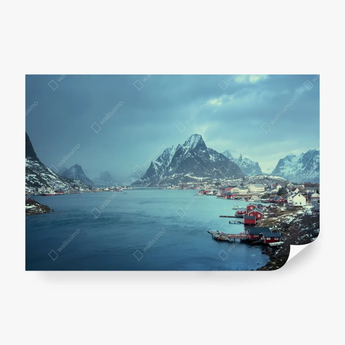 Fototapete Reine winterlicher fjord in den Lofoten – Wallnifity®