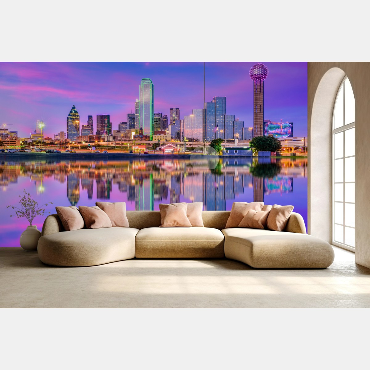 Fototapete Dallas skyline im violetten abendlicht – Wallnifity®