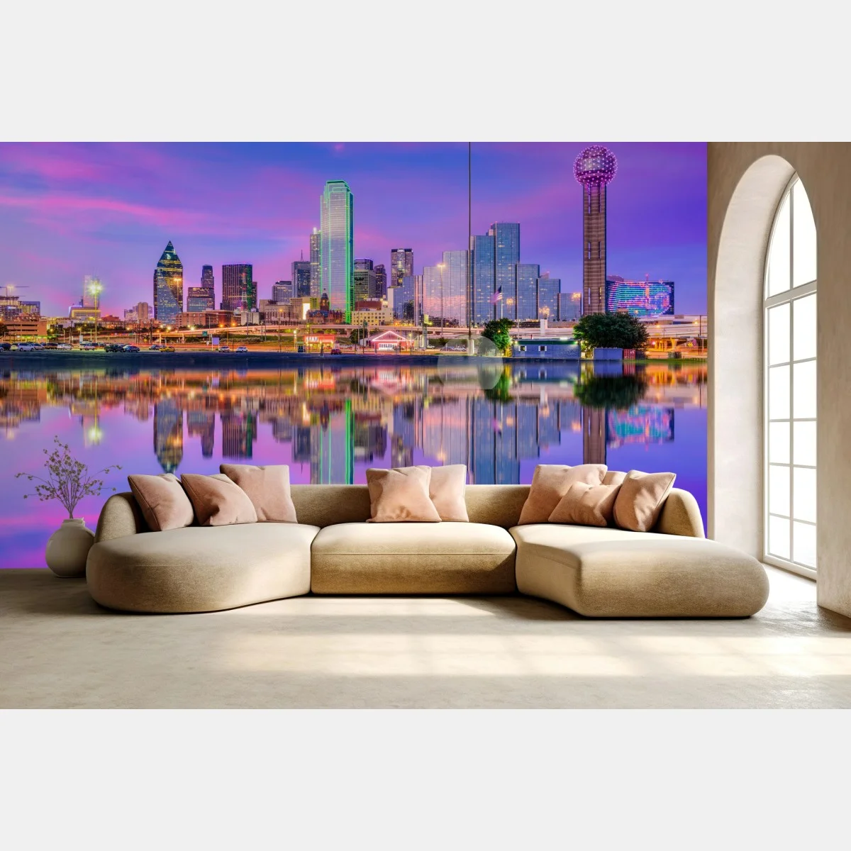 Fototapete Dallas skyline im violetten abendlicht – Wallnifity® Fototapete Dallas skyline im violetten abendlicht – Wallnifity®