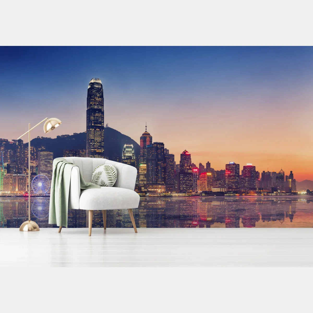 Fototapete Hongkong panorama bei dämmerung – Wallnifity® Fototapete Hongkong panorama bei dämmerung – Wallnifity®